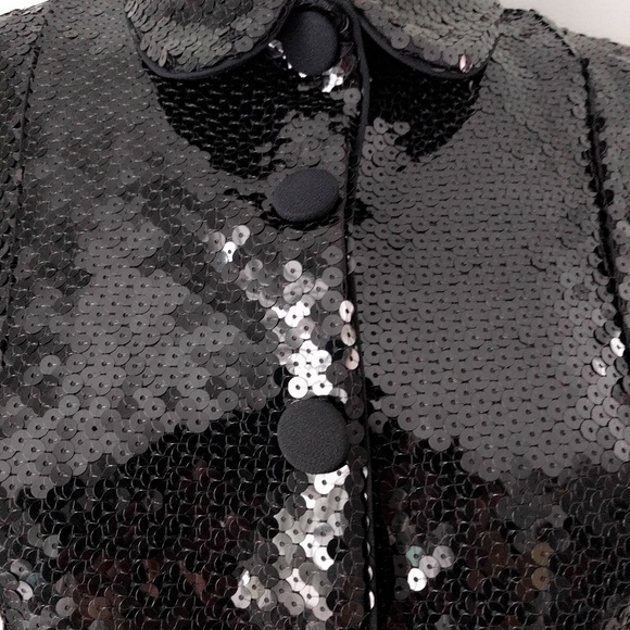 Vintage 1990s Giorgio Armani Black Sequin Tuxedo Cropped Blazer S - Picture 2 of 6